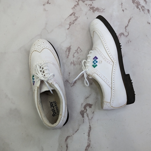 Footjoy Shoe Women 8 M White Vintage Greenjoys Lite Spike Golf Lace Embroidered - Picture 13 of 13